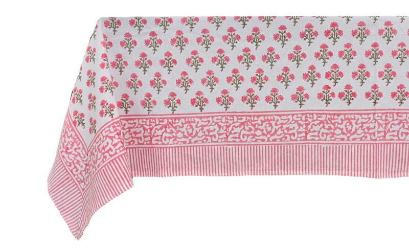 ATOSII Gulbahar White Pink 100% Cotton Spring Summer Square Tablecloth, Handblock Print Floral Table Cloth for Kitchen Dining Linen I Weddings, Outdoors, Easter 60 X 60 Inches I 4 Seater - Image 3